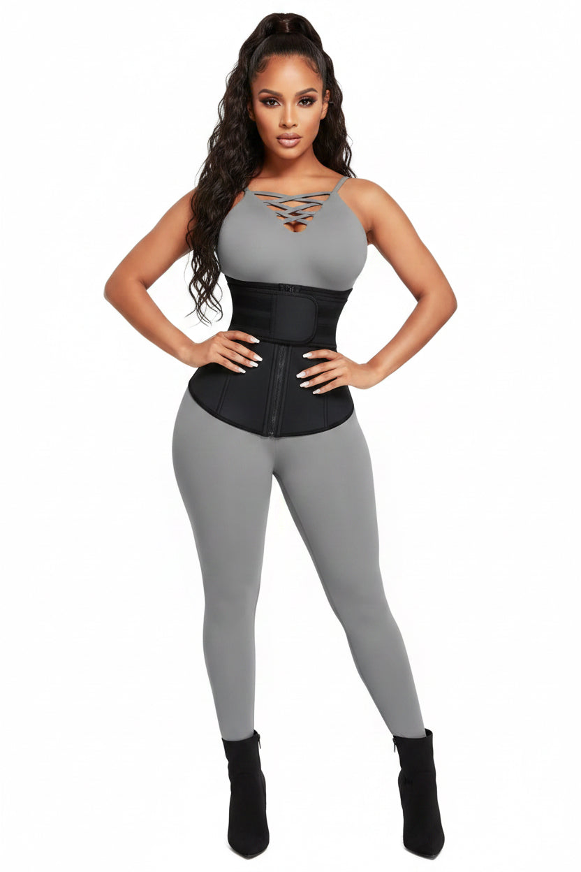 Adjustable Waist Trainer for Women, Double Belts Neoprene Corset with Zipper, Workout Cincher for Tummy Control & Back Support