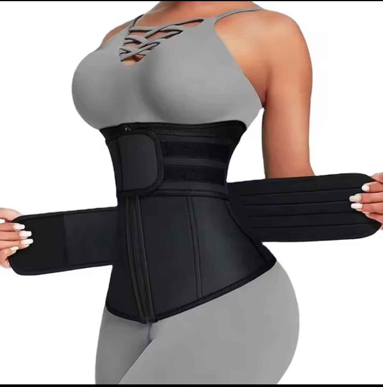 Adjustable Waist Trainer for Women, Double Belts Neoprene Corset with Zipper, Workout Cincher for Tummy Control & Back Support
